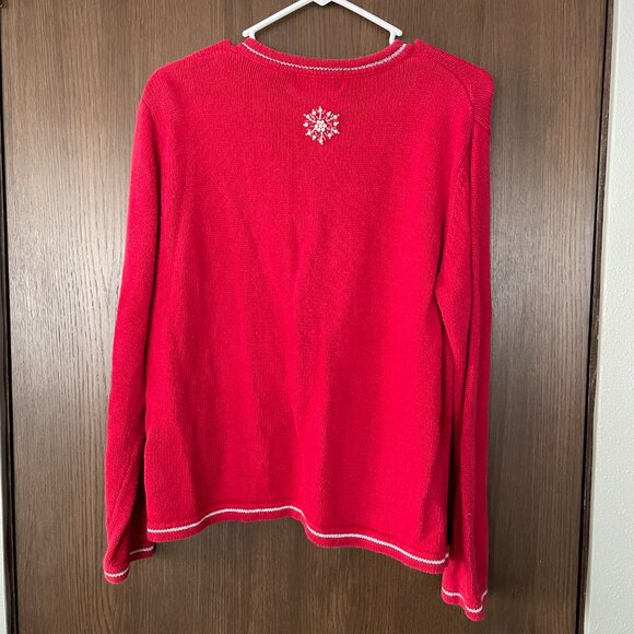 vintage red snowglobe christmas cardigan sweater with beading, great condition - Picture 2 of 2